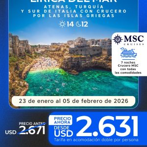 🌊 Lírica del Mar – Atenas, Turquía y Sur de Italia con Crucero por las Islas Griegas | 14 Días / 12 Noches